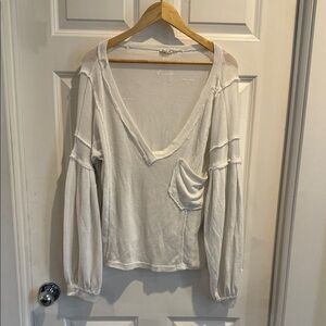 POL Cream V-Neck Blouse with Pocket